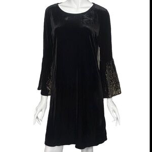 Ruff Hewn Dress Black Gold Glitter Sleeves Velvet Women's M Bell Sleeves NEW